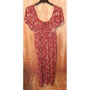 Torrid Red Floral Short Sleeve V-neck Capri Romper Sz 3